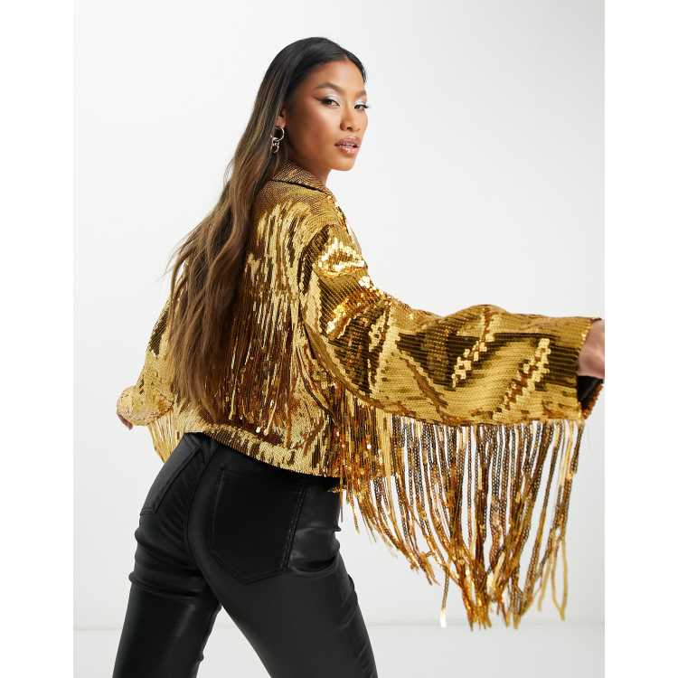 Topshop sequin shop fringe jacket