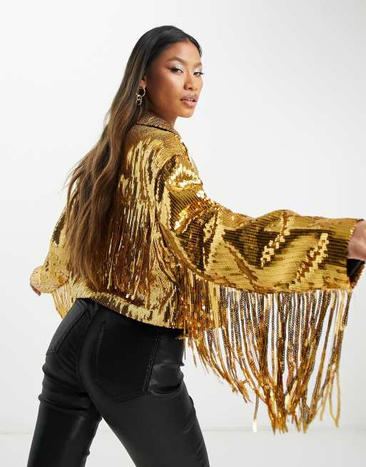 Long gold hotsell sequin jacket