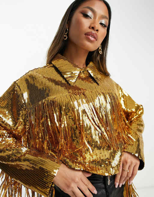 Topshop sequin outlet fringe jacket