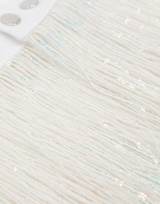 ASOS DESIGN sequin fringe tassel waist and hip belt in glitter white, 4 av 4