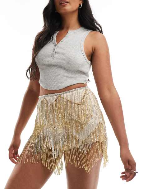 ASOS DESIGN sequin fringed hotpant in silver & gold - view 1