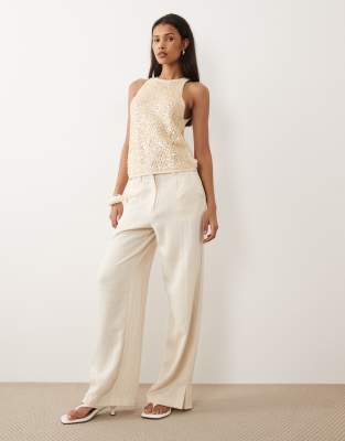 Asos Design Sequin Front Knit Top In Neutral