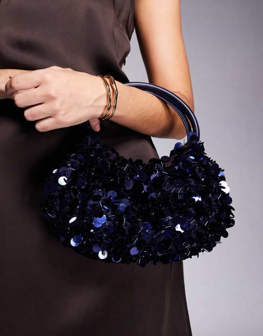 ASOS DESIGN sequin grab clutch bag in navy, 2 of 4