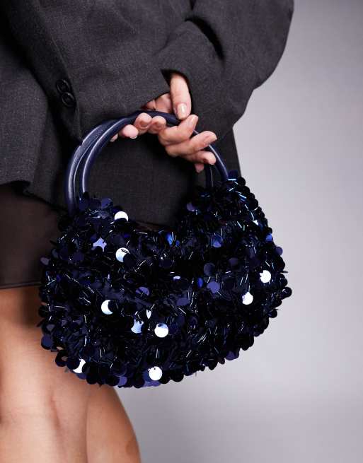 ASOS DESIGN sequin grab clutch bag in navy, 3 of 4
