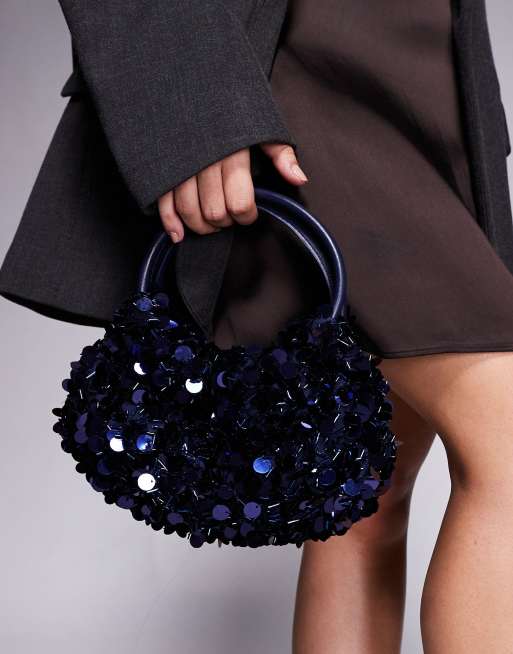 ASOS DESIGN sequin grab clutch bag in navy, 4 of 4