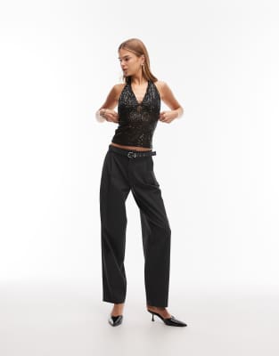Asos Design Sequin Halter Top In Black