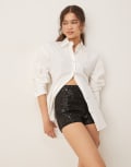 [ASOS DESIGN] ASOS DESIGN sequin hot pant shorts in black 10 Black
