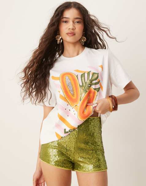 ASOS DESIGN sequin hot pant shorts in olive green - view 1