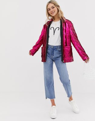 pink sequin jacket womens