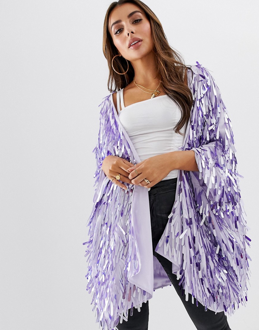ASOS DESIGN sequin kimono jacket-Purple
