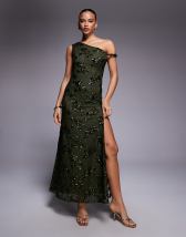 ASOS DESIGN twist shoulder mesh maxi dress with lace up back in yellow and orange floral print