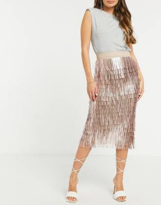 rose gold sequin midi skirt