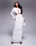 [ASOS DESIGN] ASOS DESIGN sequin long sleeve wrap around maxi dress with keyhole detail in white 4 White
