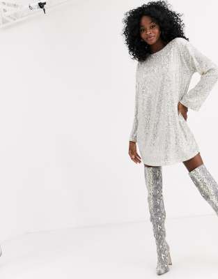 silver sequin dress asos