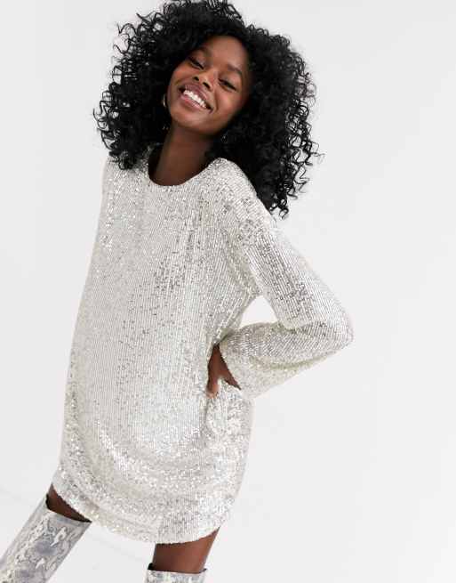 Asos sequin 2025 long sleeve dress