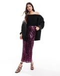 [ASOS DESIGN] ASOS DESIGN sequin maxi skirt in burgundy-Red 10 plum