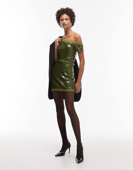 ASOS DESIGN sequin mesh mix mini skirt in olive - part of a set, 4 of 5