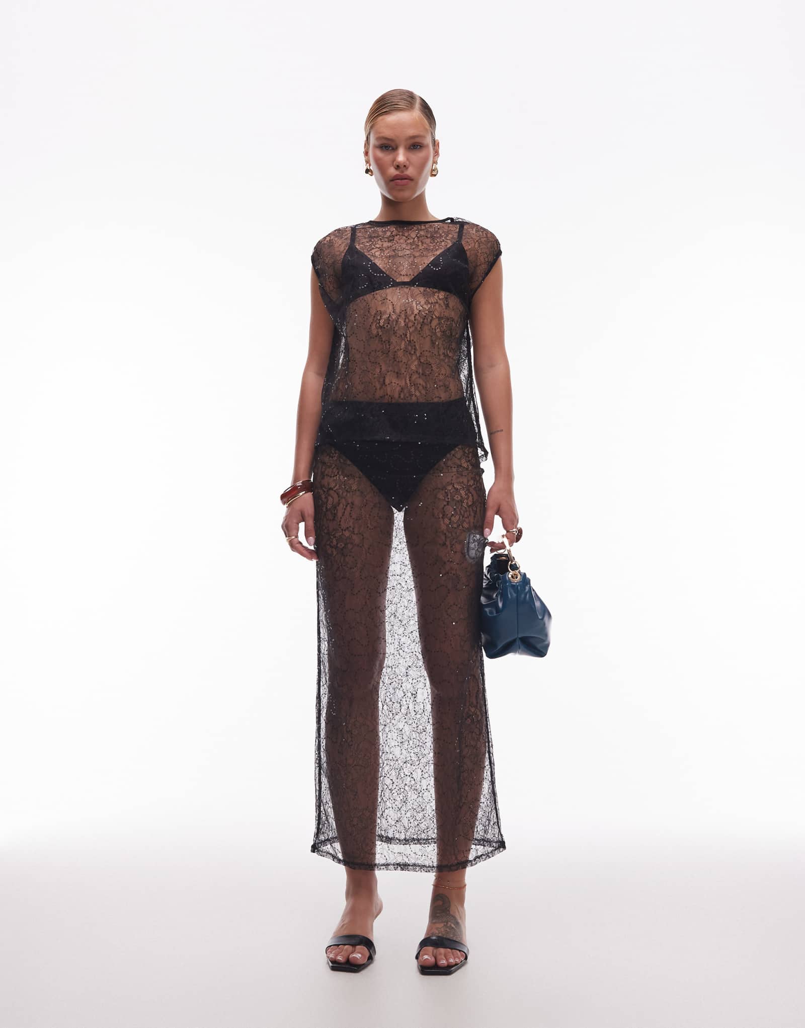 Прозрачная юбка миди из сетки с блестками ASOS DESIGN черного цвета - часть комплекта