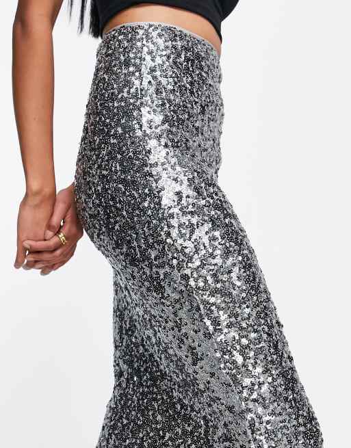 ASOS DESIGN sequin midi pencil skirt in dark silver ASOS