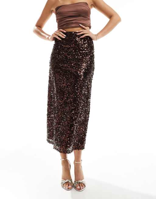 【SCULPTOR】Sequin Midi Skirt Brown Sequin Midi Skirt Brown – Sculptor