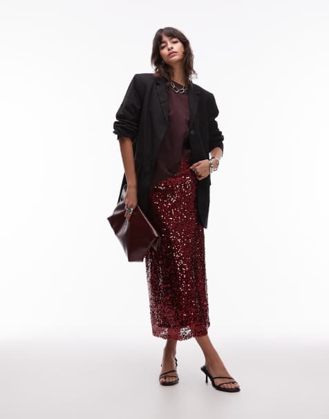 ASOS DESIGN sequin midi skirt in cherry - view 1