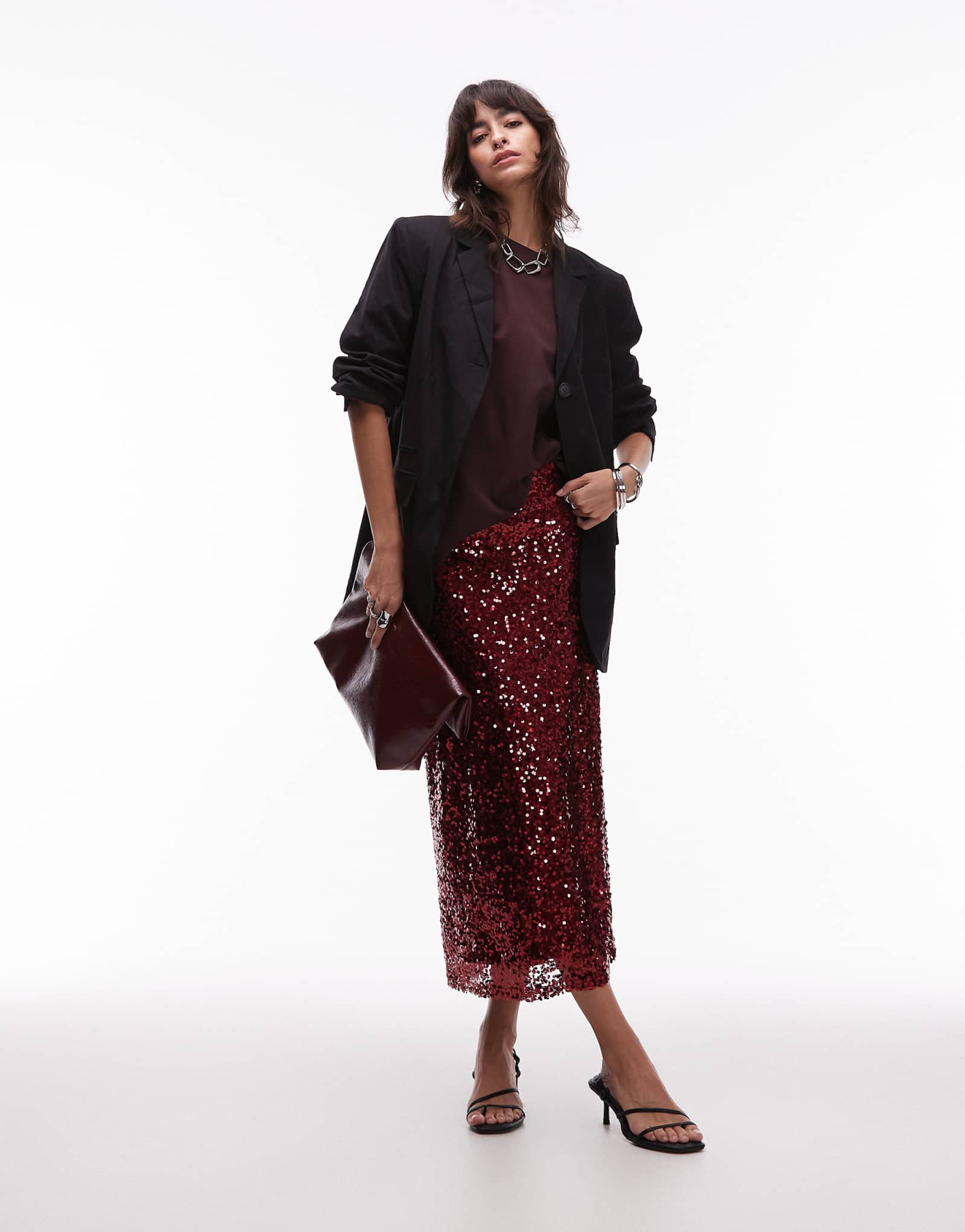 Юбка миди ASOS DESIGN вишневого цвета с пайетками 