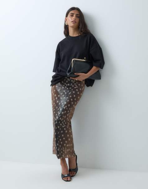 ASOS DESIGN sequin midi skirt in deer print - view 1