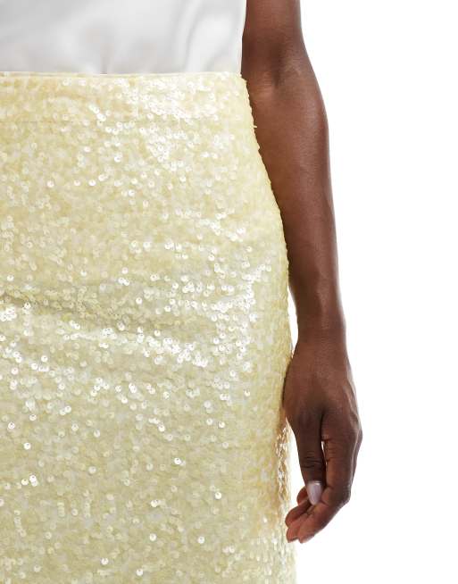 Yellow sequin midi skirt sales