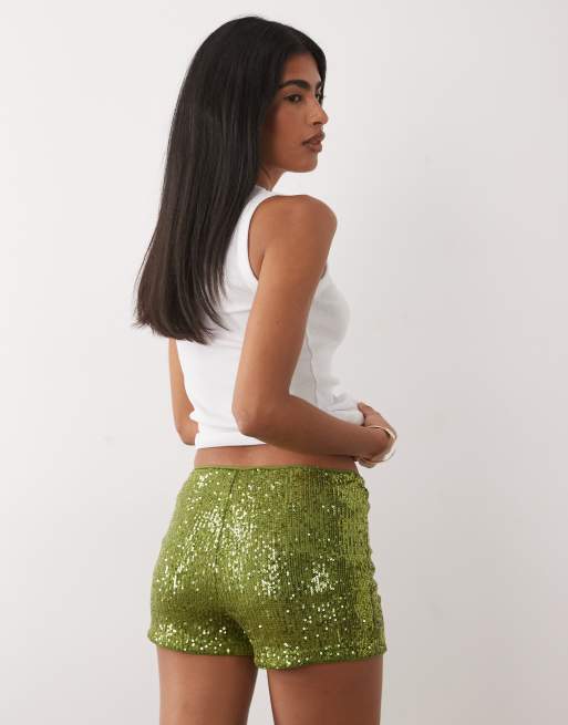 ASOS DESIGN sequin mini shorts in green, 3 of 5