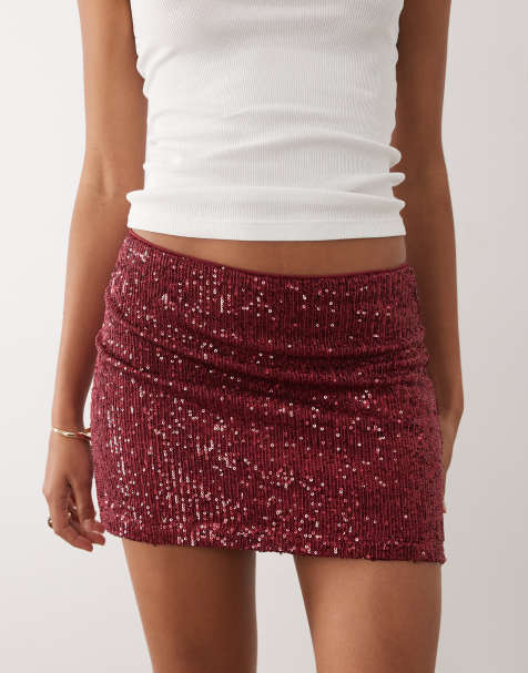 ASOS DESIGN sequin mini skirt in berry - view 1