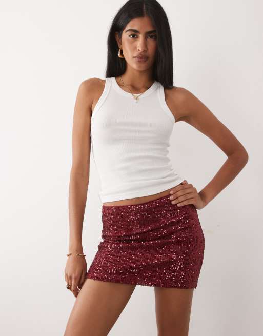 ASOS DESIGN sequin mini skirt in berry, 3 of 5