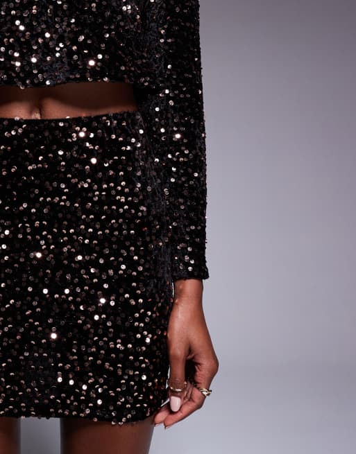 ASOS DESIGN sequin mini skirt in black and bronze (part of a set), 5 of 5