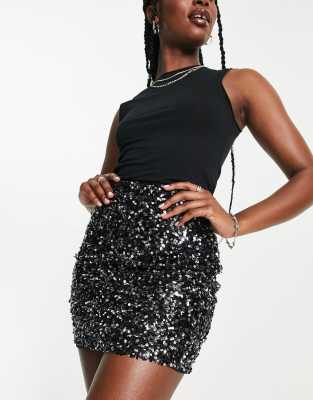 ASOS DESIGN sequin mini skirt in black sequin ASOS