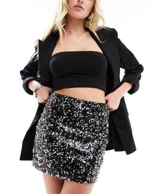 Asos Design Sequin Mini Skirt In Black