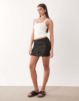 Asos Design Sequin Mini Skirt In Black