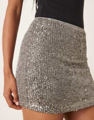 Asos Design Sequin Mini Skirt In Gray