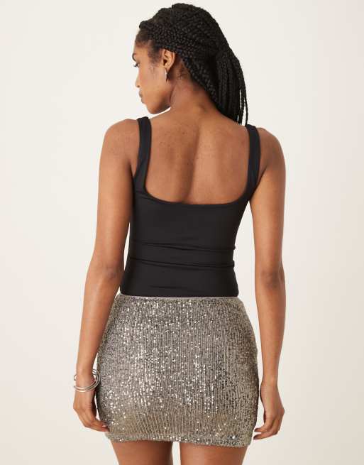 ASOS DESIGN sequin mini skirt in charcoal, 3 of 5