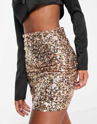 Asos Design Sequin Mini Skirt In Gold Sequin