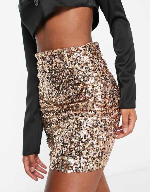 ASOS DESIGN mini skirt with fringe layered detail in gold - part of a set