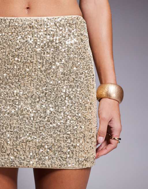 ASOS DESIGN sequin mini skirt in gold ASOS