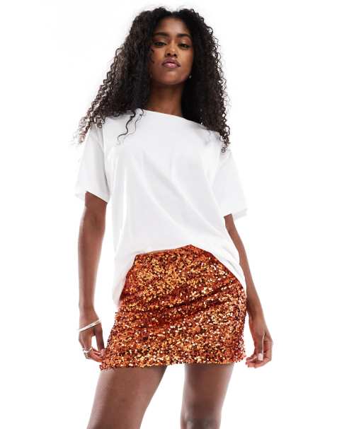 ASOS DESIGN sequin mini skirt in orange - view 1