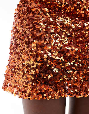 Asos Design Sequin Mini Skirt In Brown