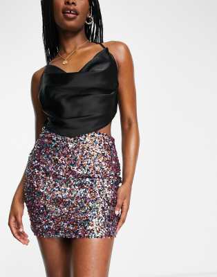 ASOS DESIGN sequin mini skirt in black