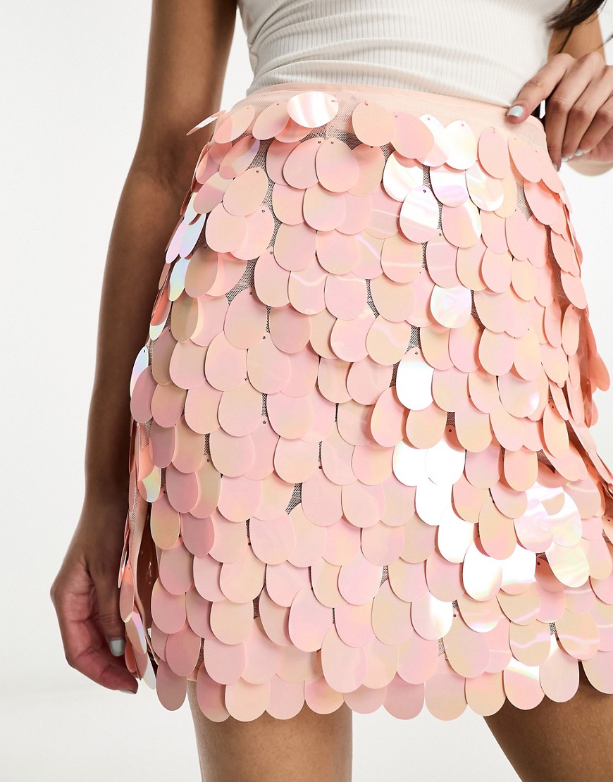 ASOS DESIGN sequin mini skirt in pink