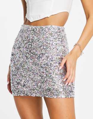 ASOS DESIGN sequin mini skirt in silver