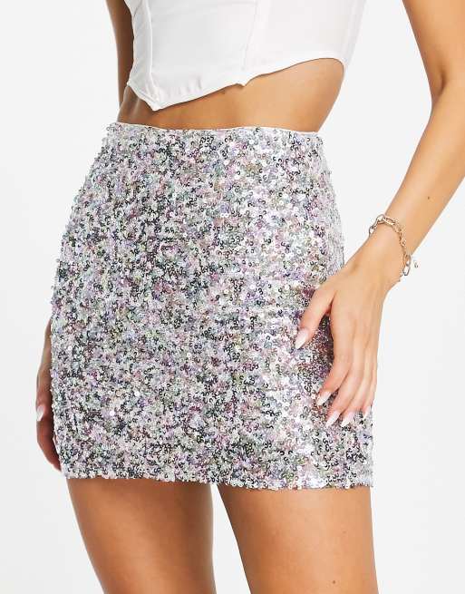 ASOS DESIGN sequin mini skirt in silver | ASOS