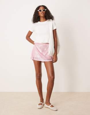 Asos Design Sequin Mini Skort In Pink