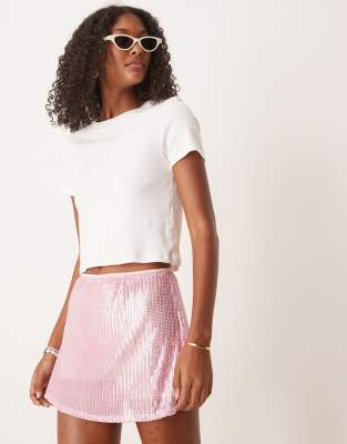 Asos Design Sequin Mini Skort In Pink