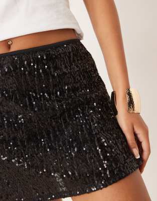Asos Design Sequin Mini Skort In Black
