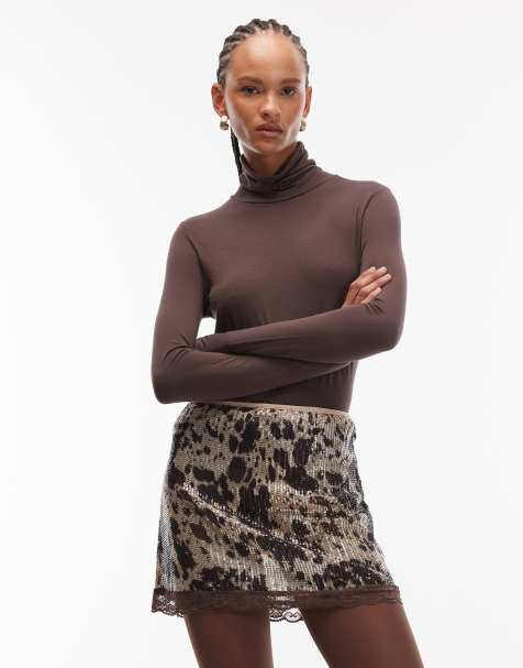 ASOS DESIGN sequin mini skort in cow print - view 1